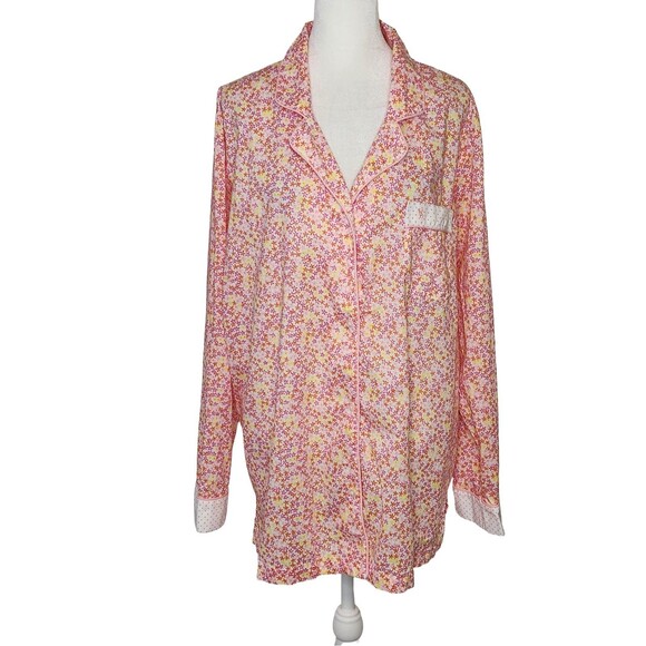 Victoria's Secret Other - Victorias Secret Pajama Top Womens Large Button Down Pink Ditsy Floral Polka Dot